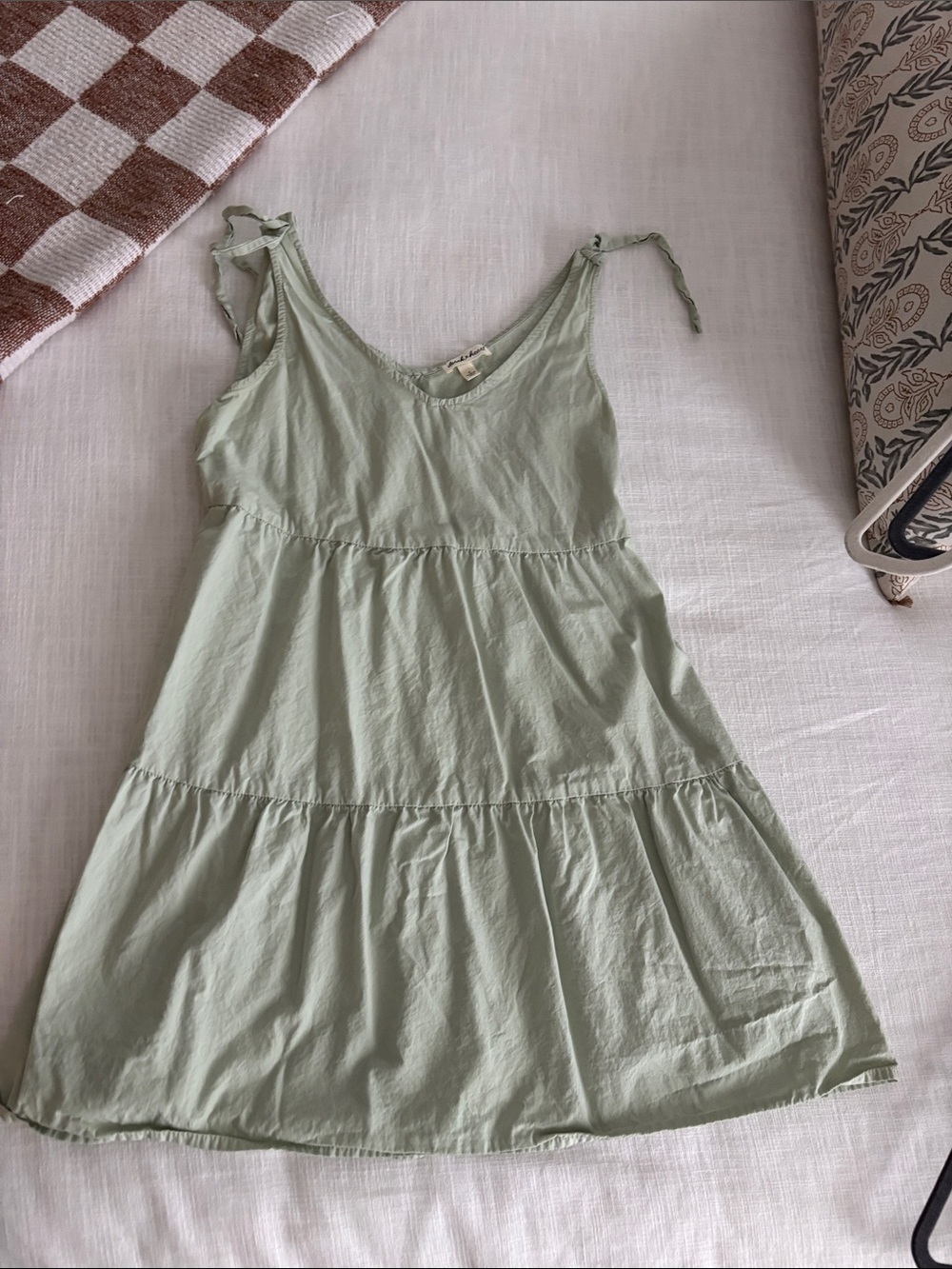 Light Sage Tie-Shoulder Tiered Sundress